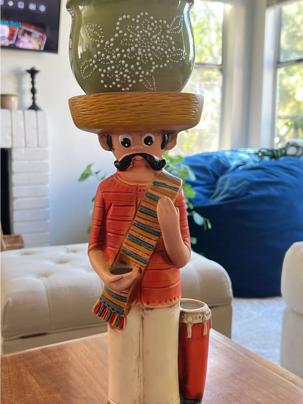 Hand-Painted Red Mexican Musician Figurine Candleholder